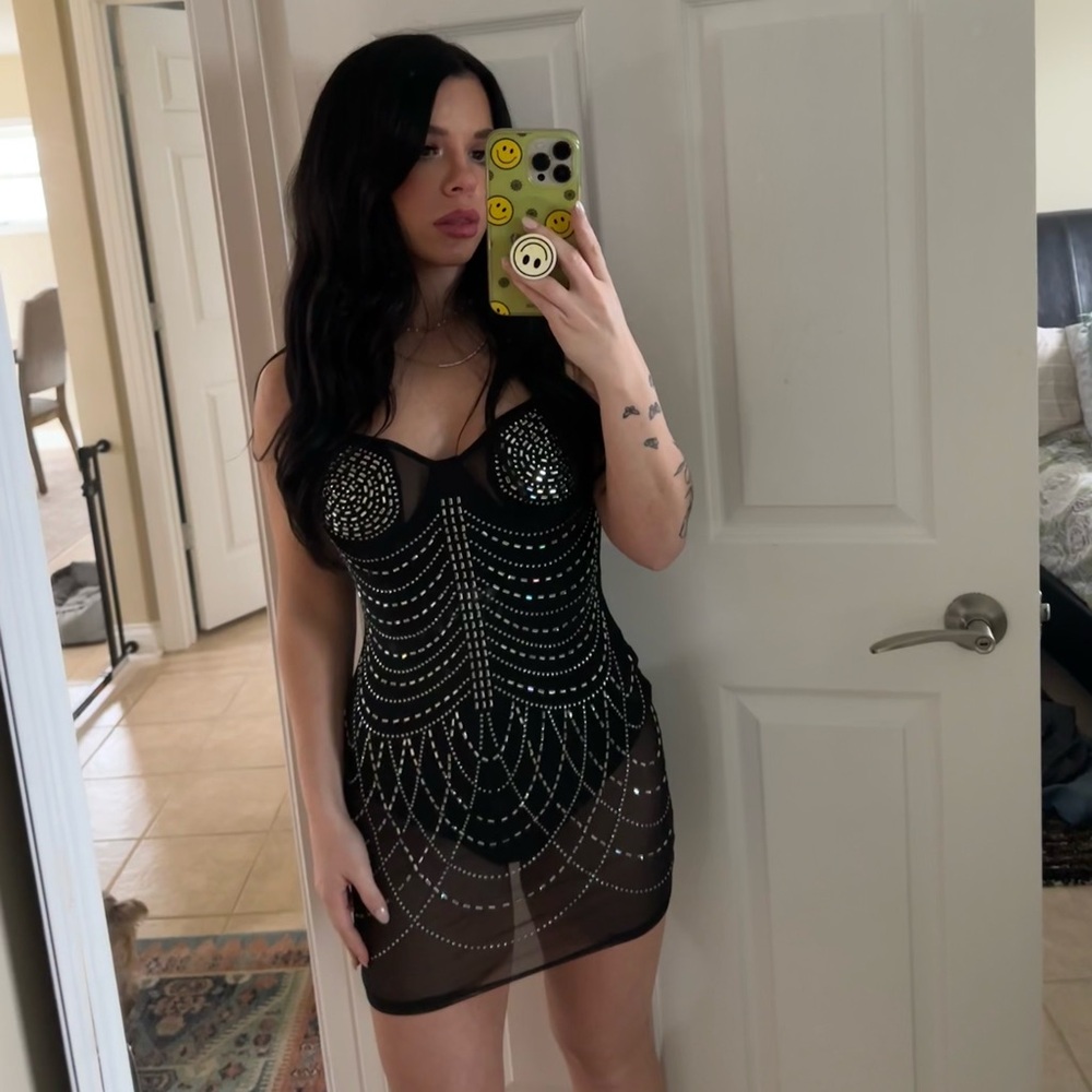 12th tribe Shake it black Rhinestone mini dress